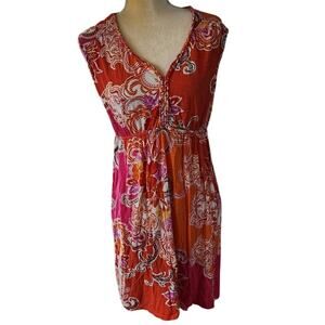sonoma Multicolored Sleeveless V-Neck Elastic Waist Midi Dress Large